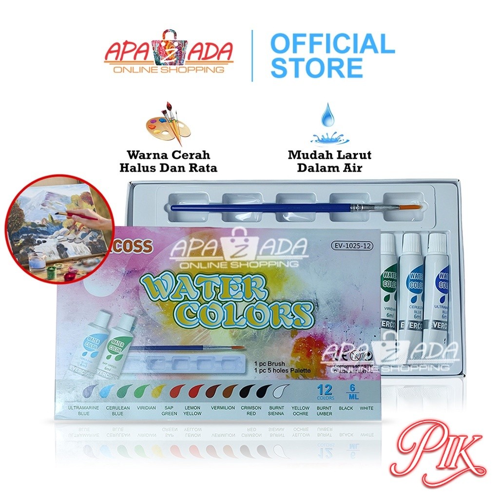 

Apazada Solid Watercolor Cat Air 12 Warna Free Kuas / Set Car Air Cat Lukis Evercross EV-1025-12 / Water Color Set