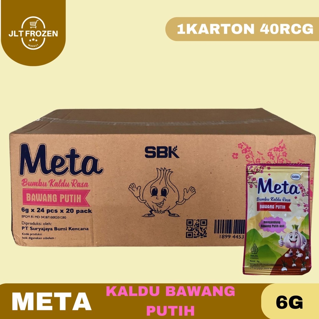 

Meta Bumbu Kaldu Rasa Bawang Putih 6G - 1KARTON/40RCG / Kaldu Bawang Putih / Seasoning / Bawang Putih Bubuk / Powder