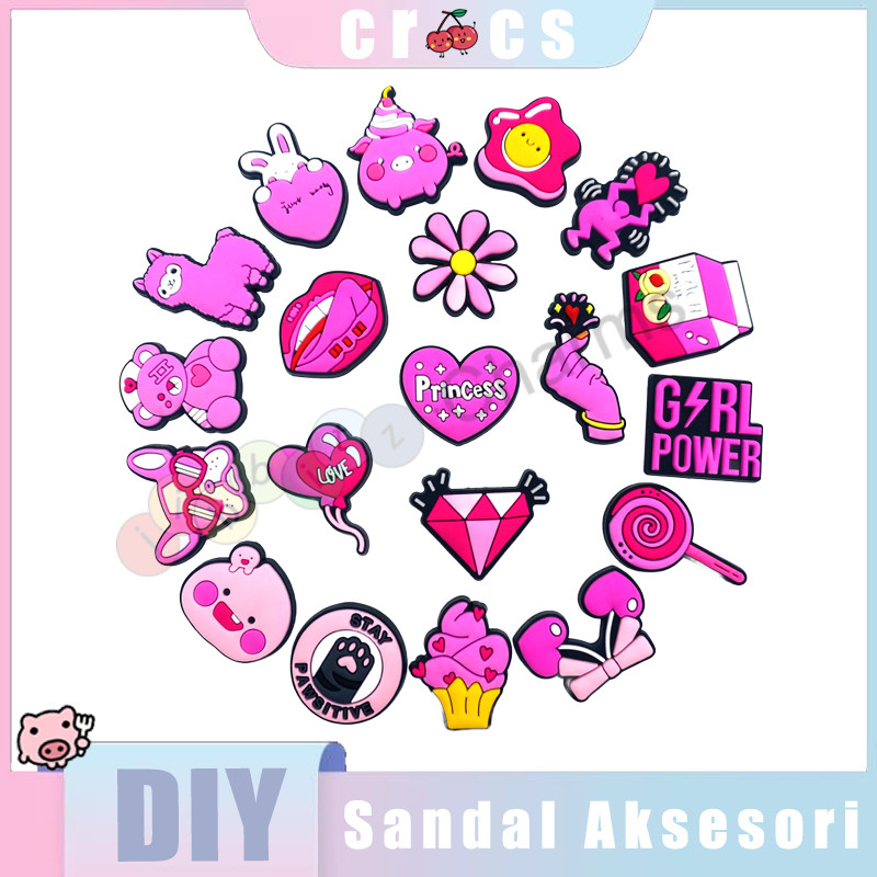 Hot Hiasan Sandal Aksesoris sepatu lubang warna merah muda PVC gesper sepatu karet lembut diy menyem