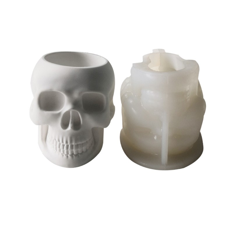 

2025 New Crystal Epoxy Skull Flower Pot Silicone Mold Plaster Concrete Resin Vase Mould