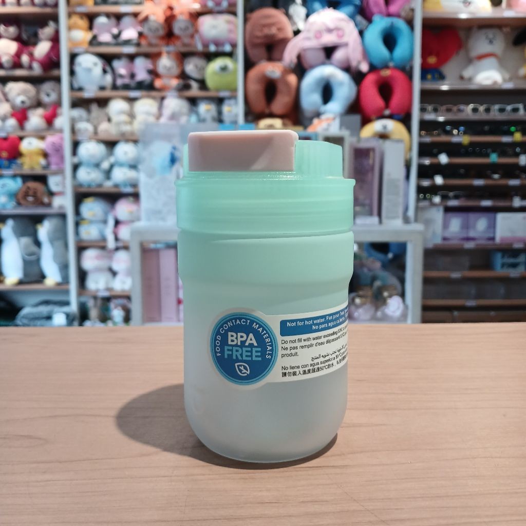 MINISO Solid Color 3.0 Double Wall Dual-Spout Plastic Coffe Mug With Straw 420ml ( Pink ) Gelas Kopi