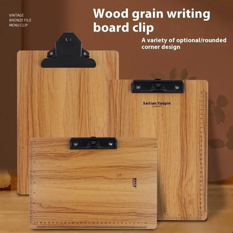 

Clipboard Wood Grain A4 File Board Clip Thickened Hard Fiber Student Writing Pad Pen-insertable Writing Splint Meeting Copying