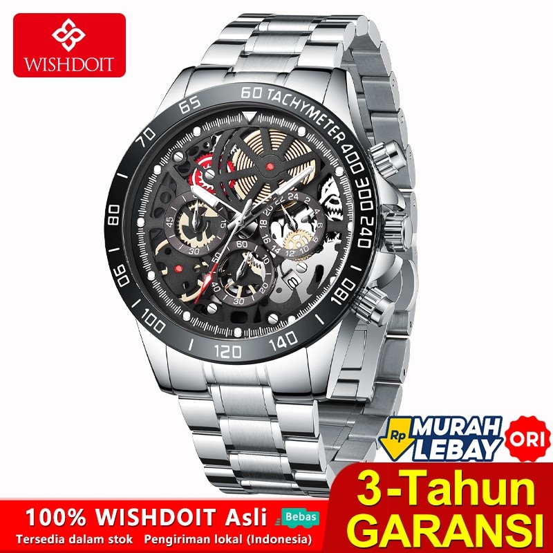Ready NR WISHDOIT Jam Tangan Pria Asli Terbaru Anti Air Hitam Baja Tahan Karat Emas Mawar Kepopulera