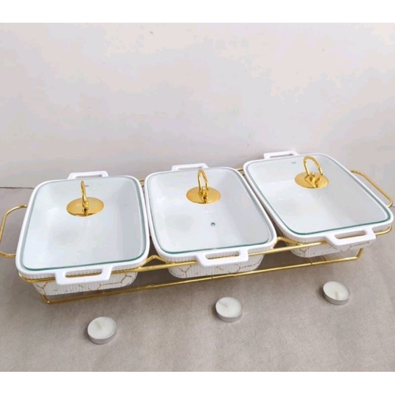 Prasmanan Gandeng Keramik Marble Fiorenza Set 3 Pcs Tutup Kaca
