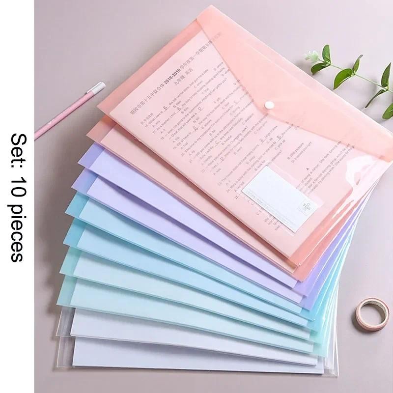 

10 Pieces File Bag Plastic 16C A4 Paper Storage Folder PP Transparent Portfolio Policy Briefcase with Label Waterproof File Bag