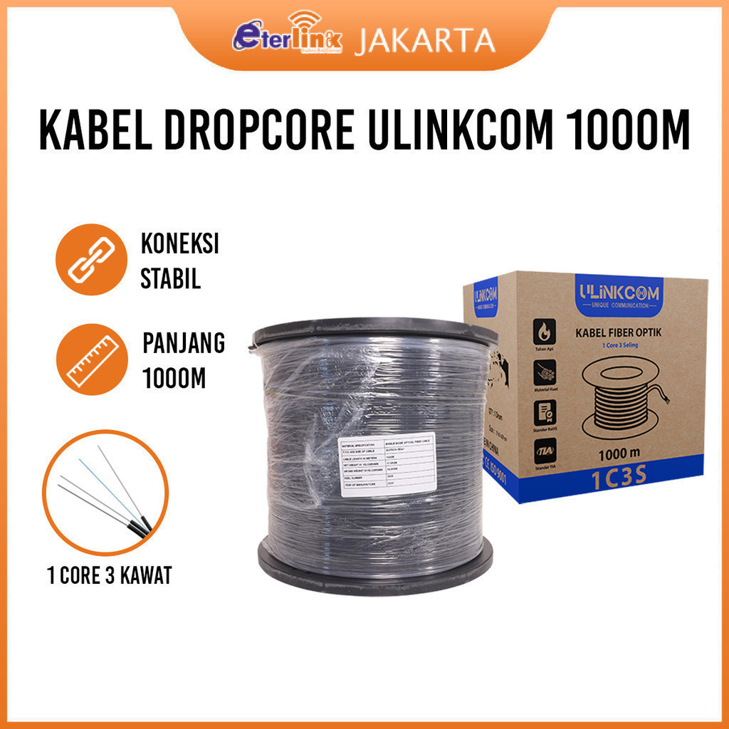 [ ] Kabel  Fiber Dropcore 1 Core 1000 Meter Kabel Fiber Optik 1000m FTTHCO