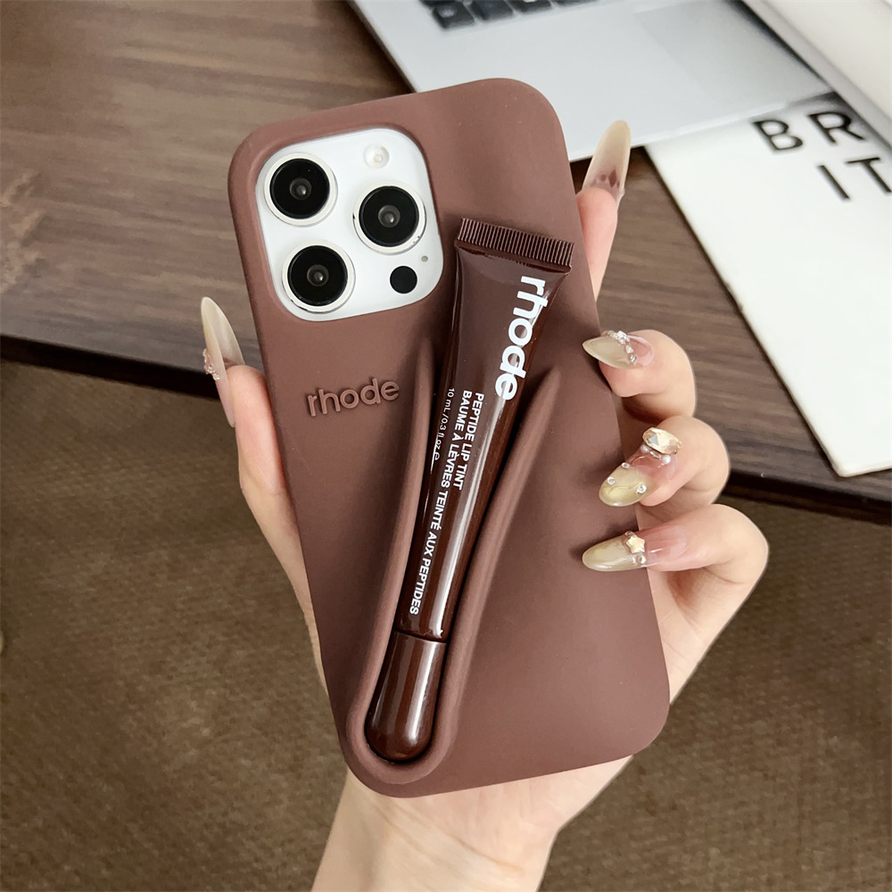 INS Lipstick Silicone Hot Rhode Phone Case For iPhone 16 15 14 13 12 11 Pro Max Plus Portable Lip Gl