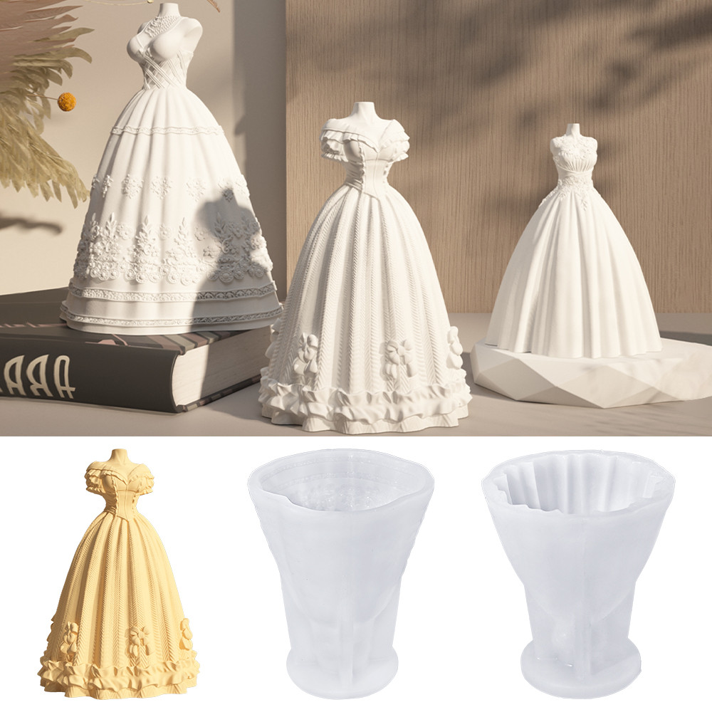 

S0199 3D Bride Wedding Dress Silicone Candle Mold Gown Scented Gypsum Resin Mould Soap Plaster Resin Crafts Mold Decoration Gift