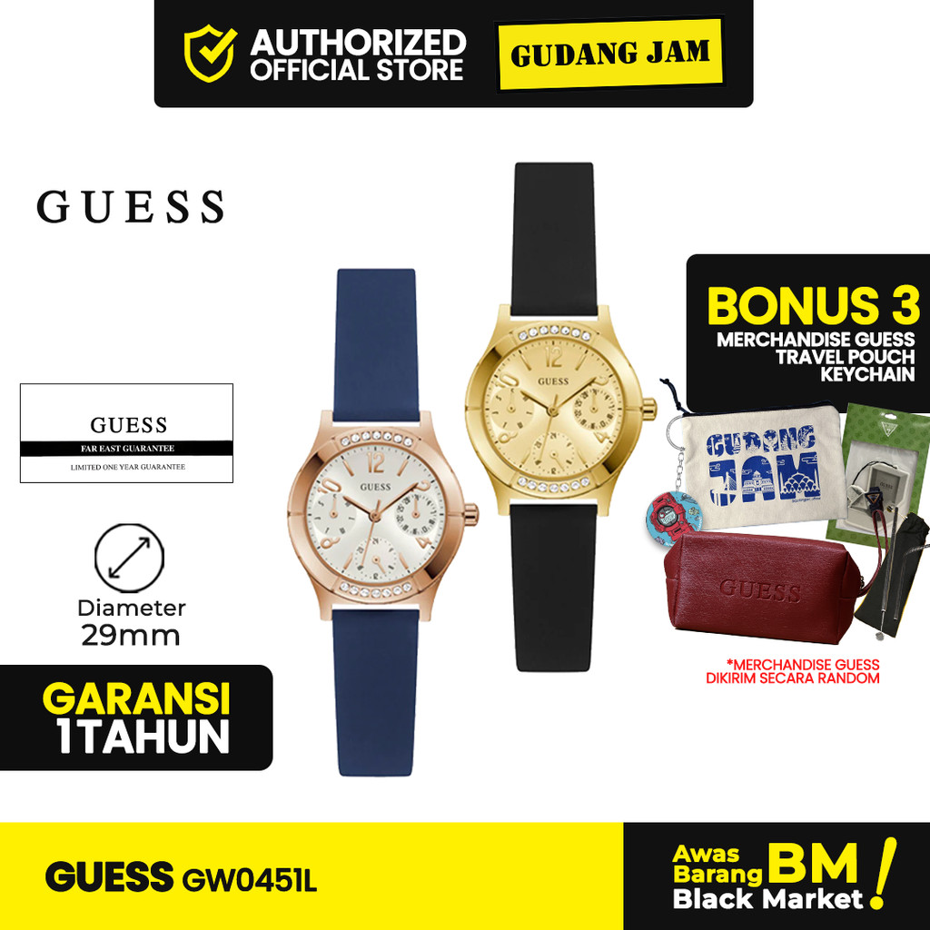 Guess Watch Wanita GW0451L2 Piper Rose Gold Blue Silicone Strap