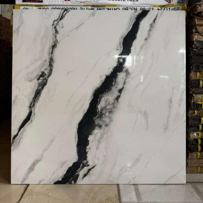 GRANIT LANTAI 60x60 MOTIF MARMER CARARA NERO GLAZED POLISHED Keramik
