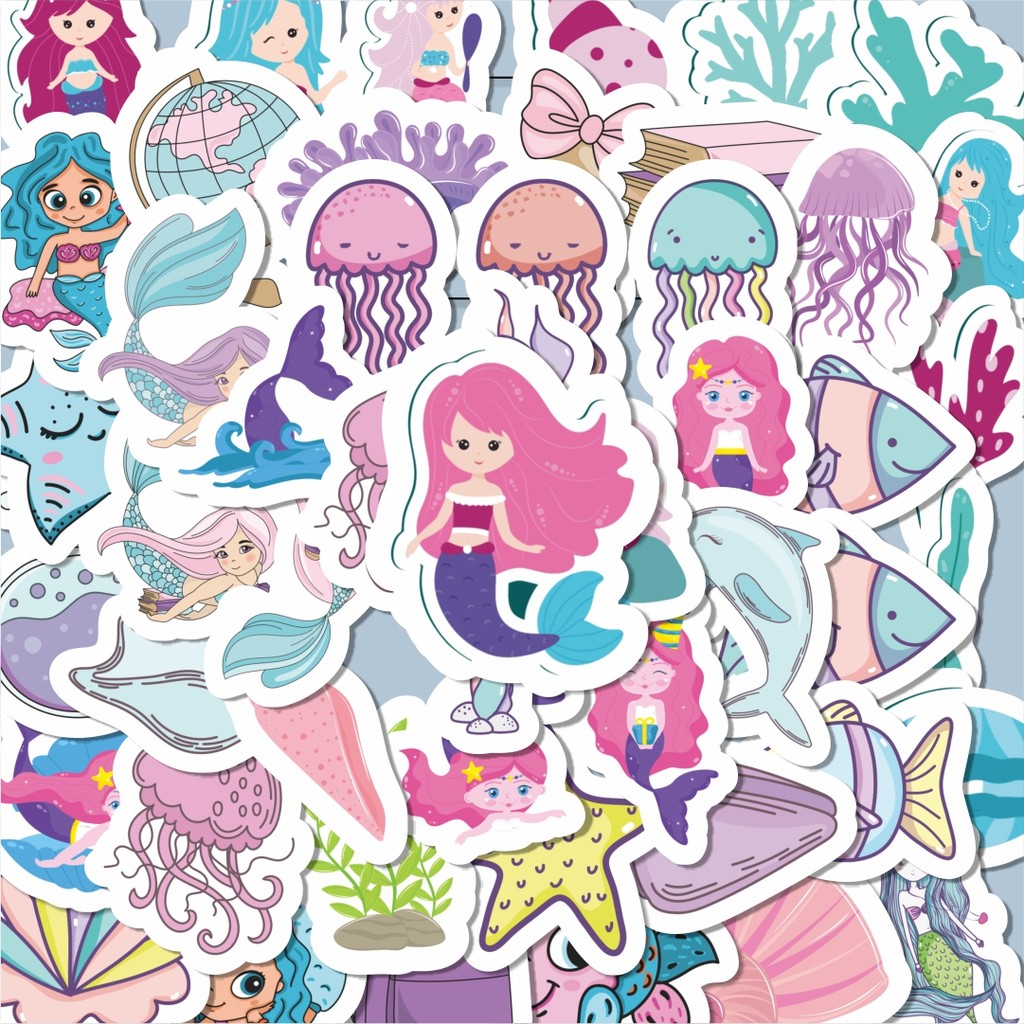 

100PCS Lucu Stiker Kartun Pink Ungu Mermaid [Kartun PinK Ungu Putri Duyung] Stiker Aesthetic Stiker Anti Air Stikers Berperekat Waterproof sticker decal buat Motor Helm Buku Journal Koper Casing HP Laptop Botol Minum Hadiah anak