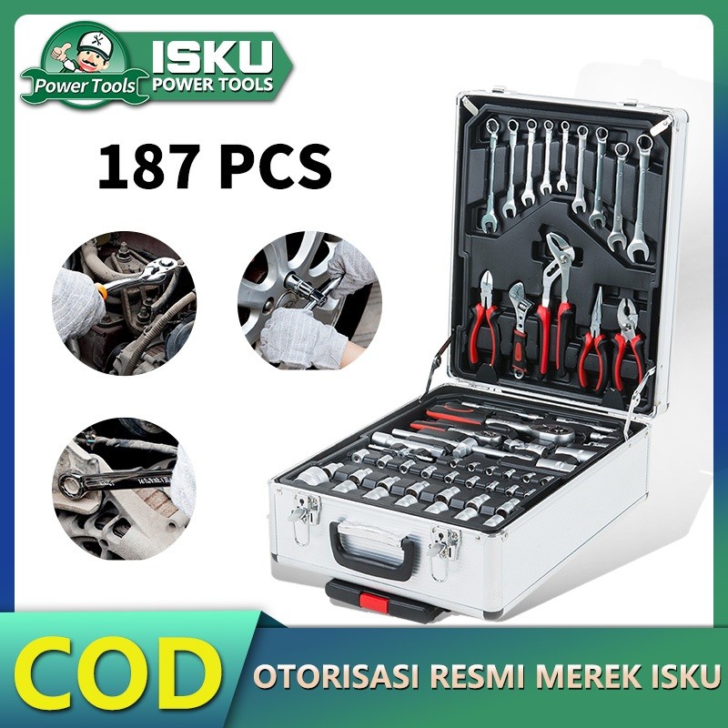 Isku Toolkit Set Lengkap 187 82pcs/Kunci Shock Fullset/Tool Box Perkakas Bengkel Motor Komplit/Kunci
