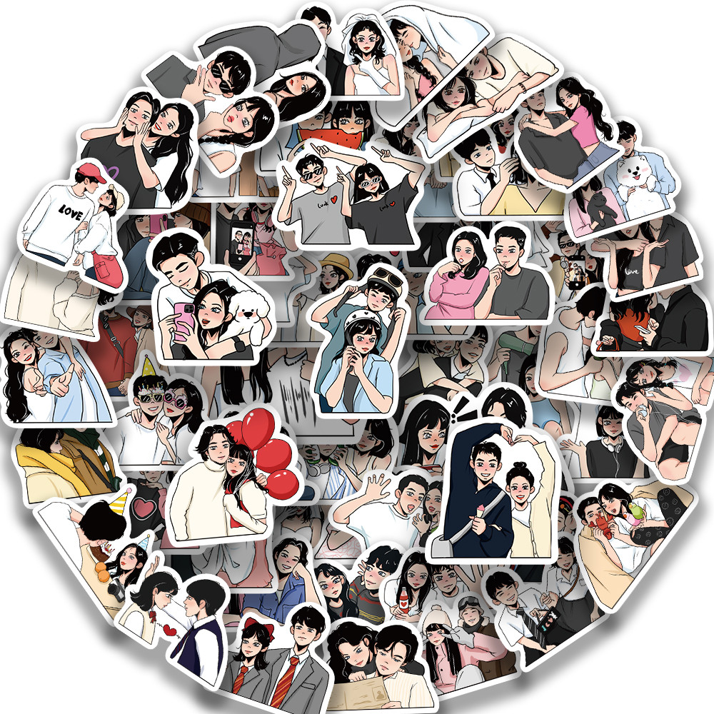 

60pcs Fashion Cute Character Sticker Handbook Diy Photo Album Waterproof Translucent Decorative Stickers Sweet Couple