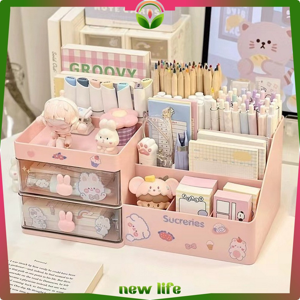 

Rak Laci Mini 2 Tingkat Penyimpanan Alat Tulis Motif Bunny / Rak Plastik Dengan Laci Desk Orginizer Serbaguna Newlife C1014