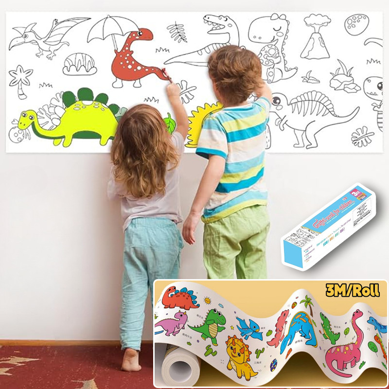 COD 3M Anak-anak Raksasa Doodle Roll Kertas Berwarna Dipasang Di Dinding Gambar Mewarnai Kreatif Gam