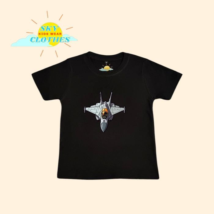 Kaos Anak Pesawat Jet Kaos Jet Tempur Tshirt Fighter Jet - 1-2 tahun, Hitam