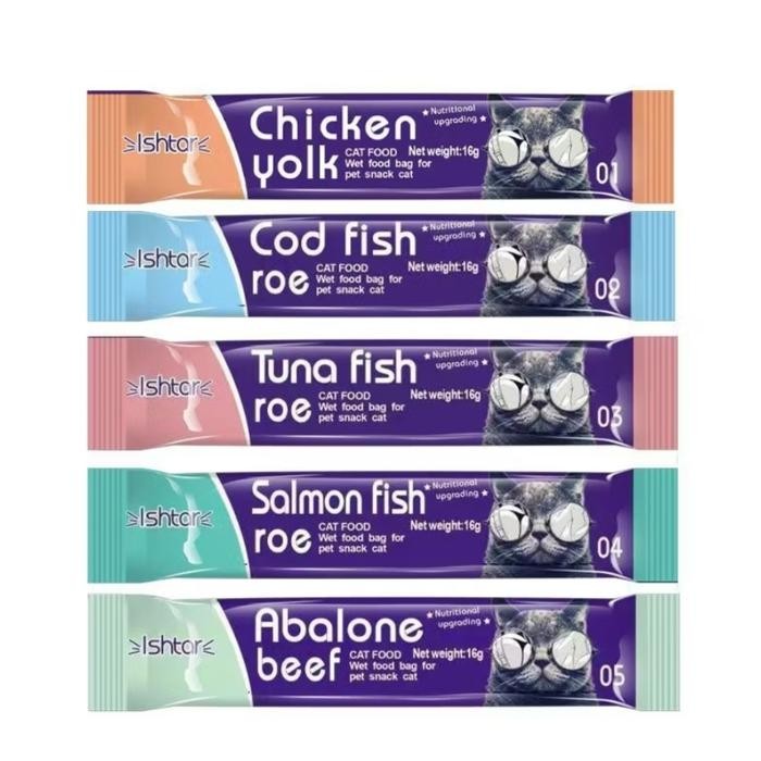 

Snack Cemilan Nutrisi Makanan Kucing Penggemuk Vitamin ( Ishtar ) Terbaik Creamy Cat Stips - Cod fish roe