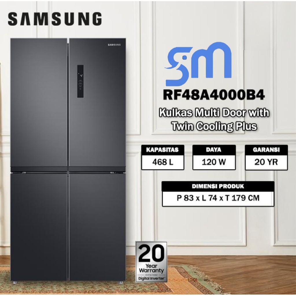 Kulkas Samsung RF48A4000B4 Multi Door 4 pintu 468 L Inverter Twin Cooling