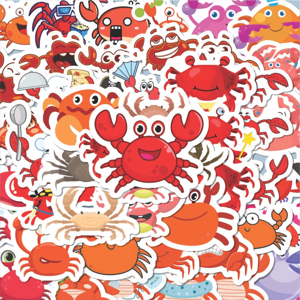 

100PCS Lucu Stiker Hewan Kepiting Stiker Aesthetic Stiker Anti Air Stikers Berperekat Waterproof sticker decal buat Motor Helm Buku Journal Koper Casing HP Laptop Botol Minum Hadiah anak