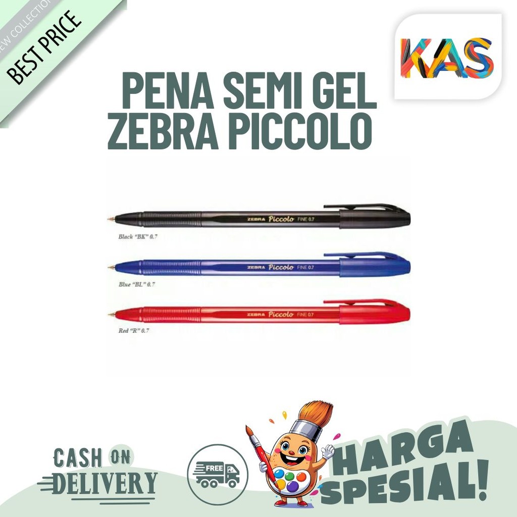 

Pulpen / Pena Semi Gel Zebra Piccolo 0.7 mm Hitam Biru Merah