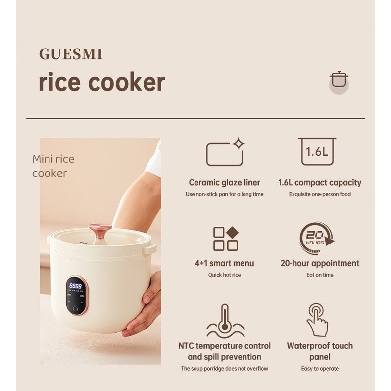 JAMIN MURAH Terbaru 1.6 Liter Anti Lengket Magic Com Mini Keramik Serbaguna Smart Putih Low Watt Kec