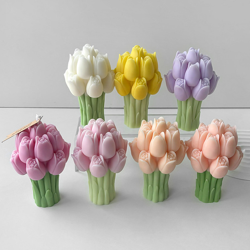 

3D Tulip Bouquet Silicone Candle Molds Handmade Lavender Flower Soap Plaster Resin Crafts Mold DIY Chocolate Cake Baking Tools