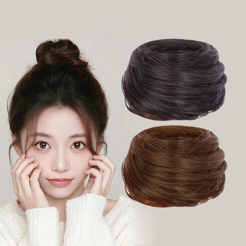 Ikat Rambut Wig Rambut Sanggul Bulat Rambut Palsu Cepol Palsu Bervolume Sanggul Bulat Serut