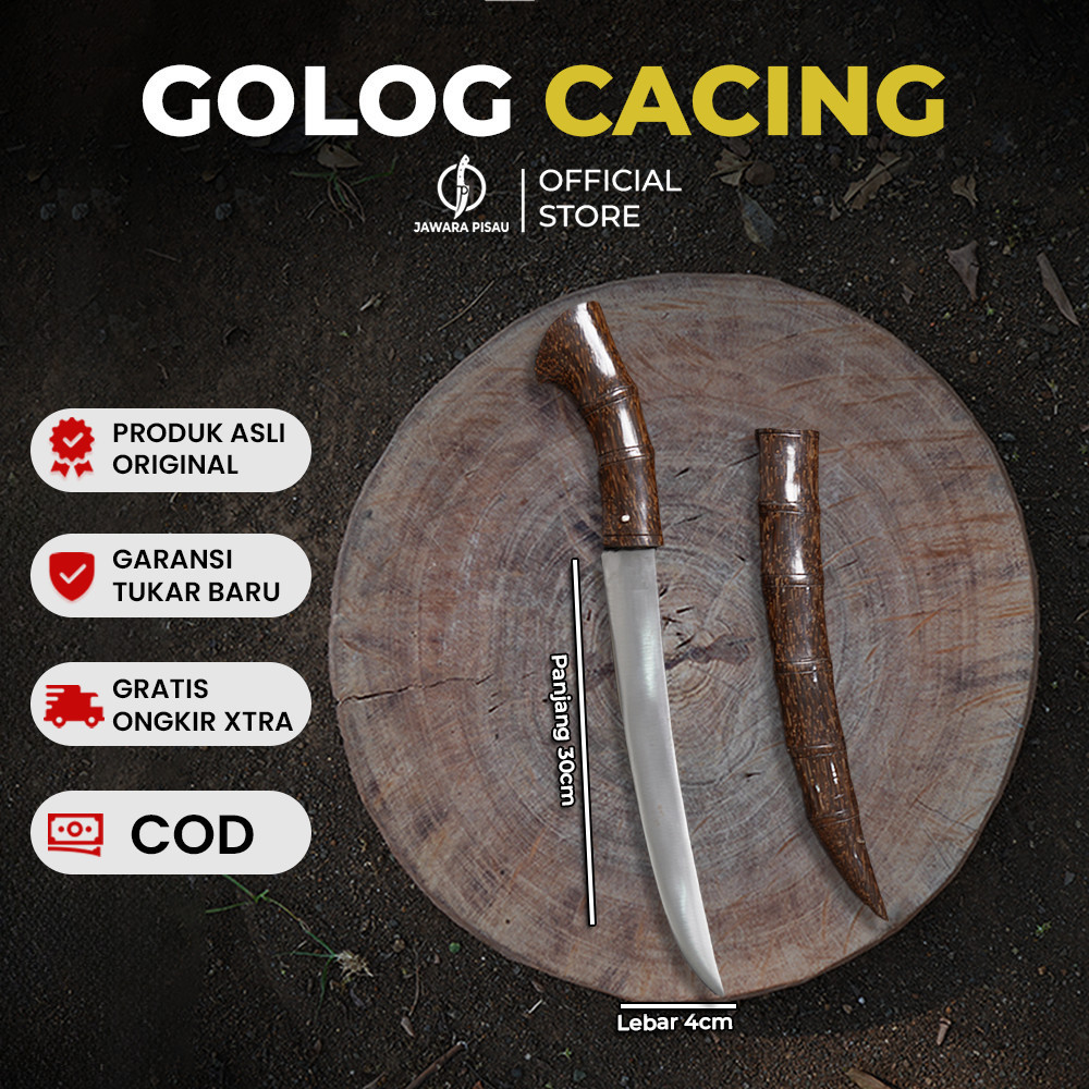 (globalmart) Jawara Pisau | Golsem Golok Sembelih Kebun Super Tajam Motif Cacing Sarung Kayu Ruyung