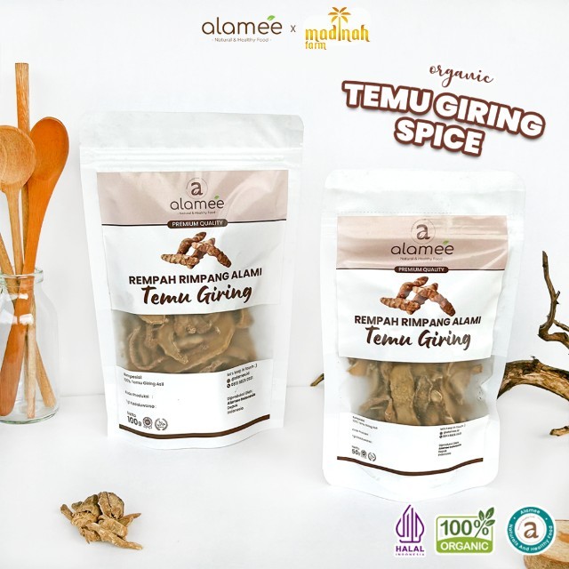 

ALAMEE Temu Giring Kering Organik Iris Kuning Gajah Rempah Rimpang Alami Bumbu Seasoning Masak 100gr madinah