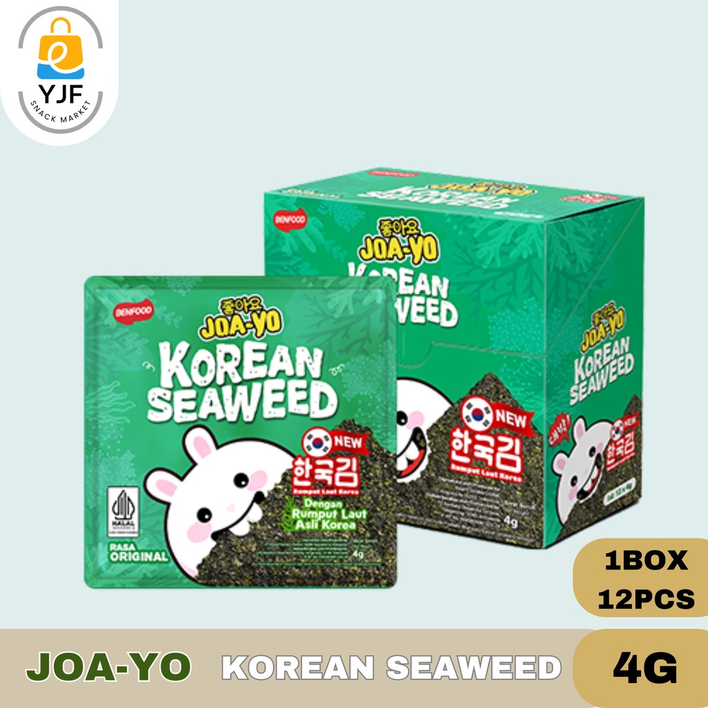 

Joa-yo Korean Seaweed 4G 1BOX / 1BOX isi 12PCS / Joa-yo Seaweed / Korean Seaweed