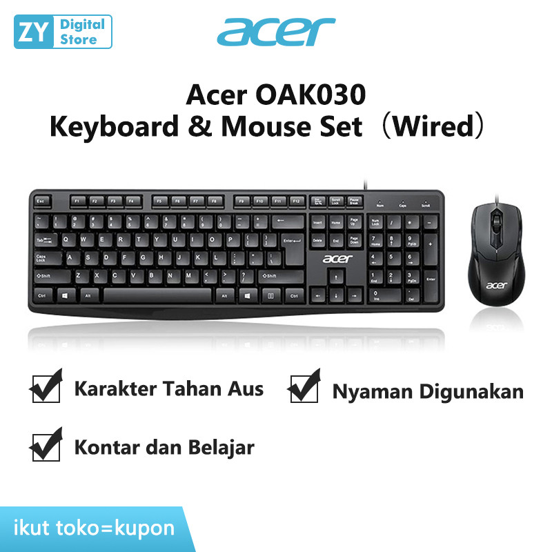 Acer OAK030 Keyboard&Mouse Set Wired for Laptop/PC Kontar Belajar Desain Ergonomis TERLARIS