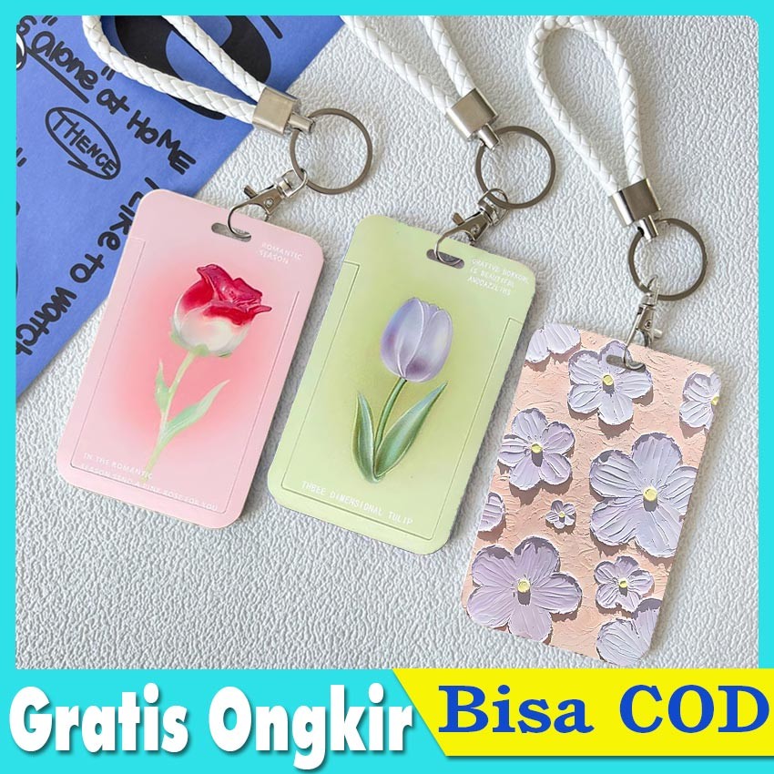 

ID Card Holder Motif Lukisan Minyak - Tempat Photocard K-Pop Kawaii Bunga Sakura Tulip Mawar Untuk Kartu ID