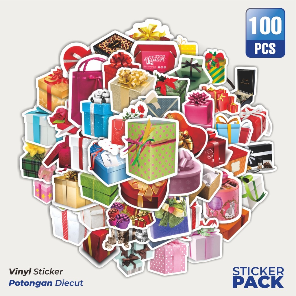 

Stiker Vinyl Stiker Gift [Kado/Hadiah] Waterproof Aesthetic- Untuk Laptop, Motor, dan Helm - Paper Stationery Pack