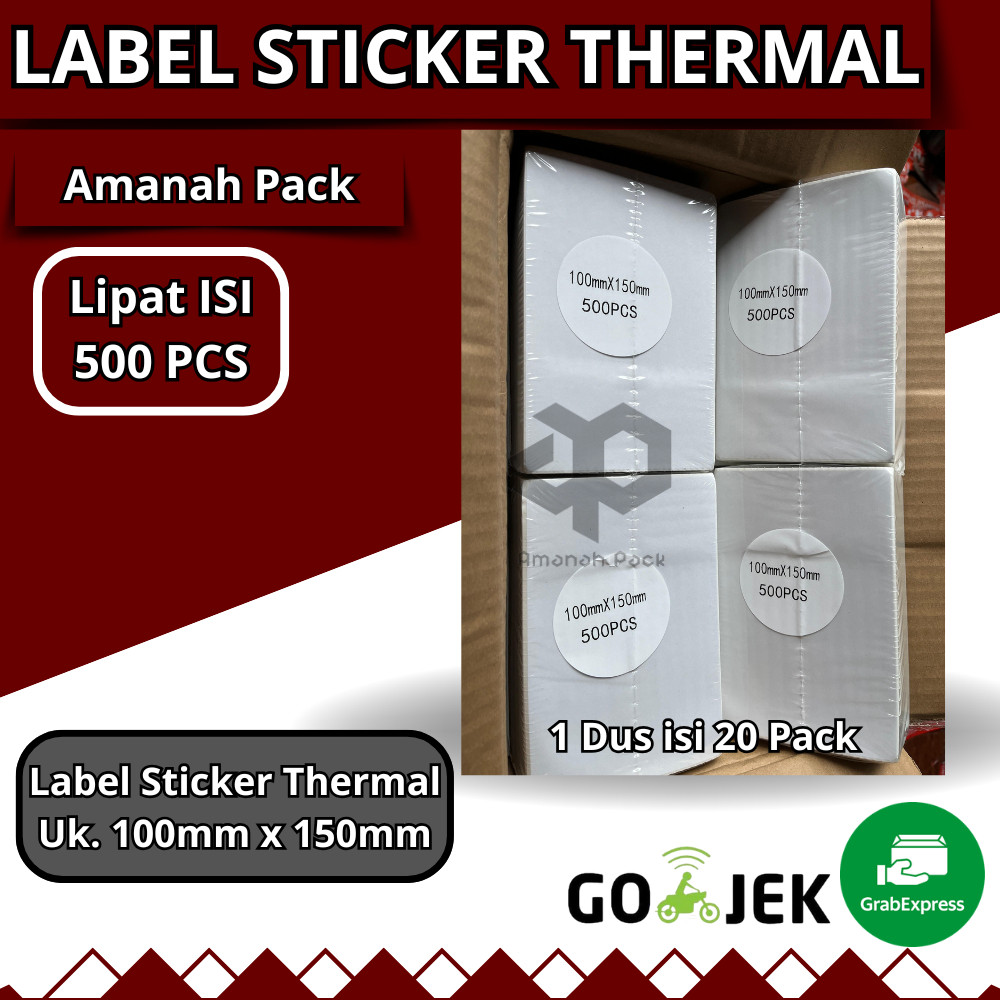 

LABEL STICKER THERMAL & CONTINOUS PAPER THERMAL 100 X 150 mm 100x150 4x6" isi 500pcs ukuran A6 (1dus isi 20)