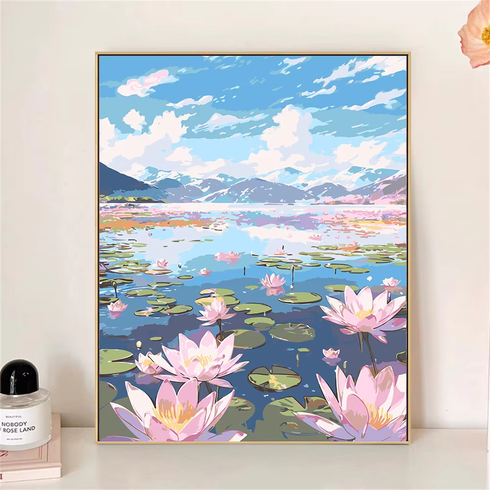 

MINISO DIY Oil Painting By Numbers Flowers In The River Wall Decor Gifts Frameelss