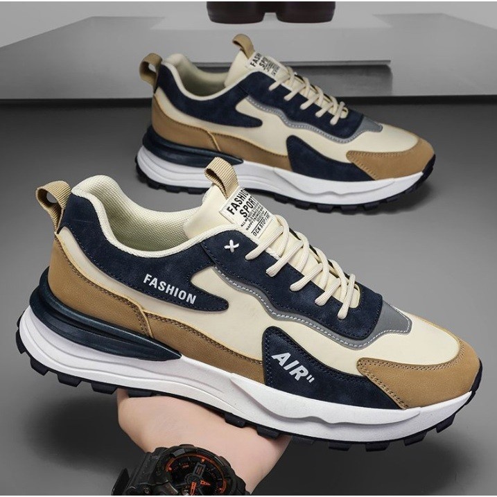 

TBIG VIR331 Sepatu Sneakers Pria Bahan Kulit Sintetis Warna Hitam Abu Shoes Kerja Kuliah Santai LS01