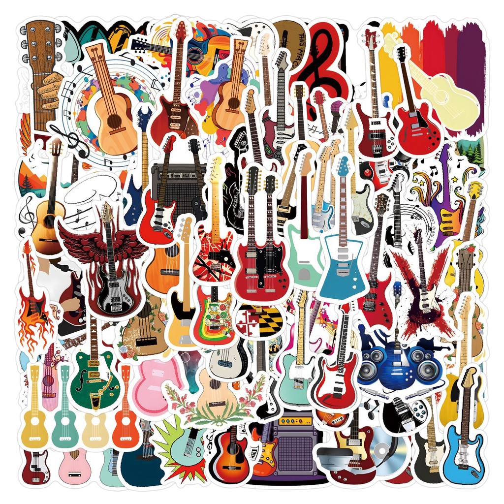 

10/30/50/100pcs Cool Guitar Graffiti Sticker Cartoon Musical Instrument Decal For Laptop Phone Cup Skateboard Waterproof Sticker