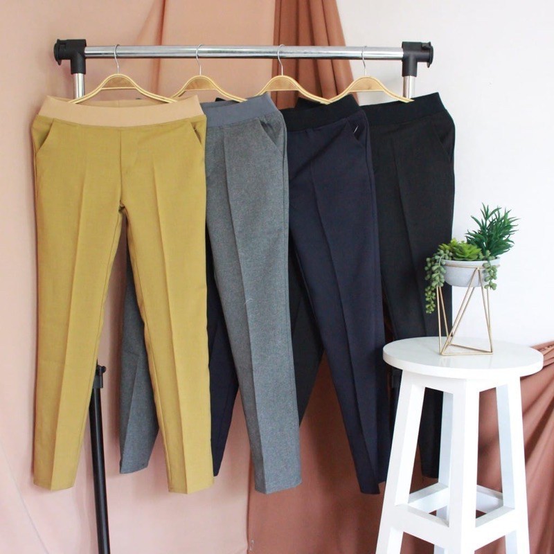 OLIPOPISHOP  Celana bahan kerja/kantoran wanita pinggang karet dejifa (ukuran S,M,L,XL,XXL,XXXL,4L,5