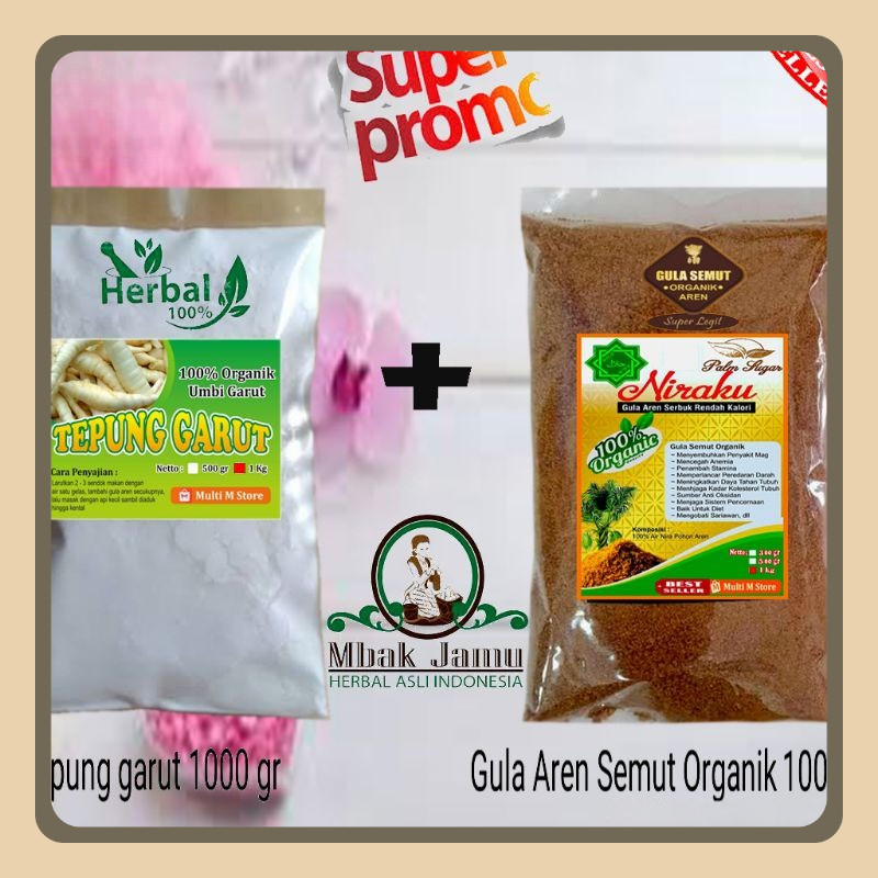 

PAKET 1 Kg Tepung Pati Garut Original Dan 1 Kg Gula Aren Semut Asli