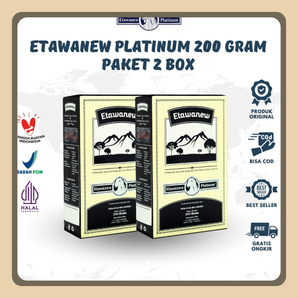 

ETAWANEW PLATINUM - Paket 2 Box - Susu Kambing - 100% ORI - Melegakan Penafasan - Baik untuk mengatasi ASMA - Gangguan Pernapasan dan Paru Kotor - BPOM - Bisa COD - Netto 200 gram