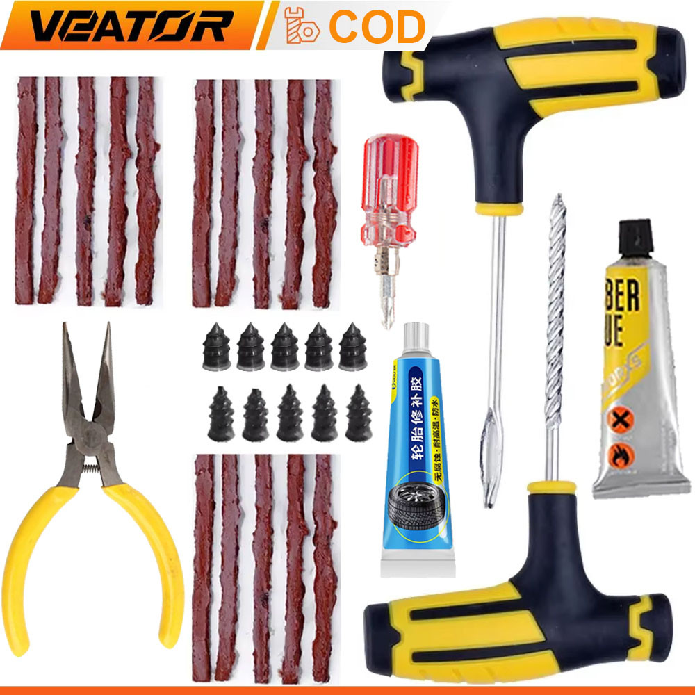 Set Alat Perbaikan Ban Profesional Sekrup Ban Kit Alat Perbaikan Tubeless Kit Alat Perbaikan Lem Kit