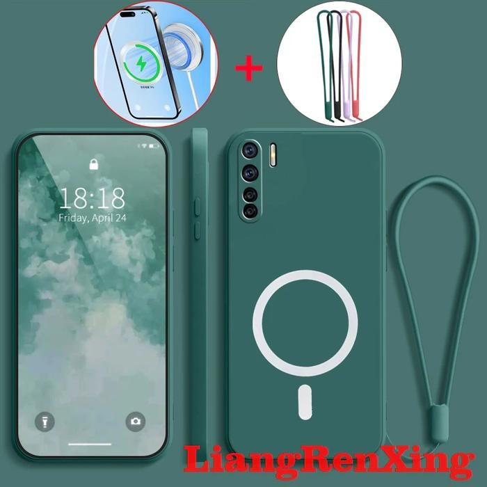CASE OPPO RENO 3 A91 KORI MAGSAFE LIQUID FREE TALI Casing Silicone Cute Candy Silicone Square