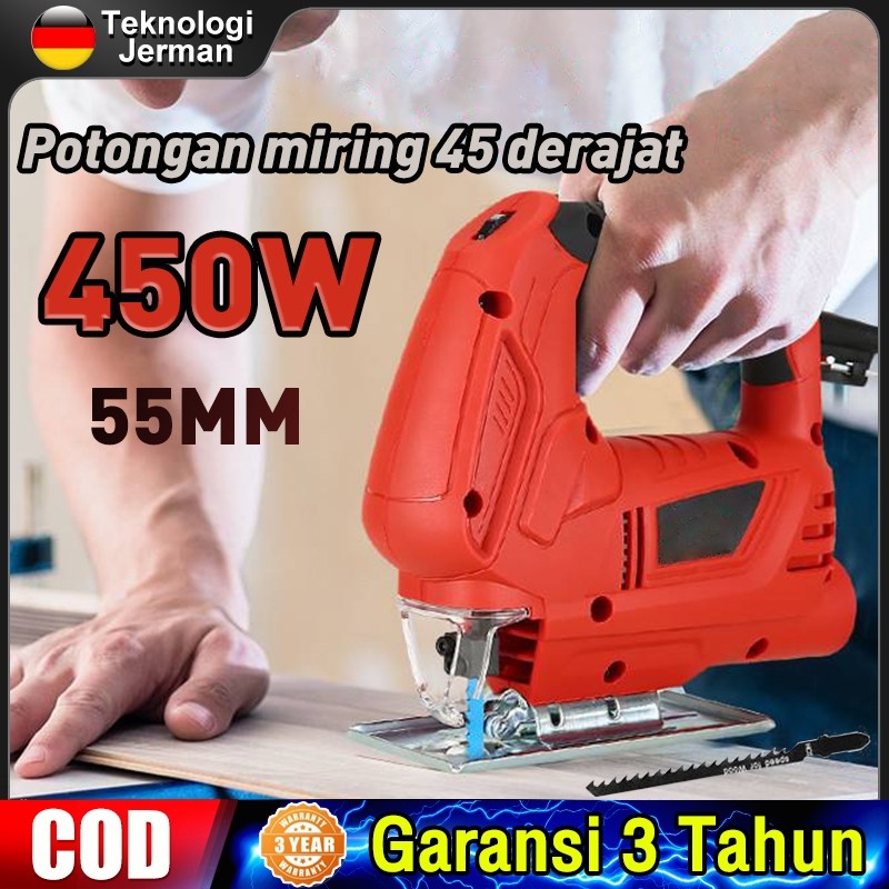 GANDISOP Reaim Mesin Gergaji Jigsaw 450W Gergaji Listrik Gergaji Kayu Mesin Potong Besi Ces Jiksaw G