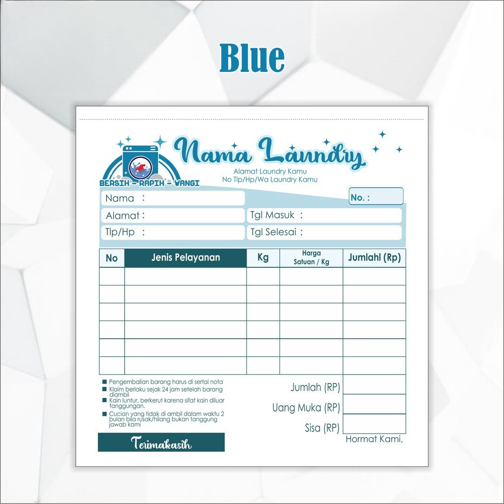 

BISA Cod | Nota Laundry Mini Ukuran 10 X 11 Cm Custom Nama Kamu Sendiri | Nota Laundry 1 Ply