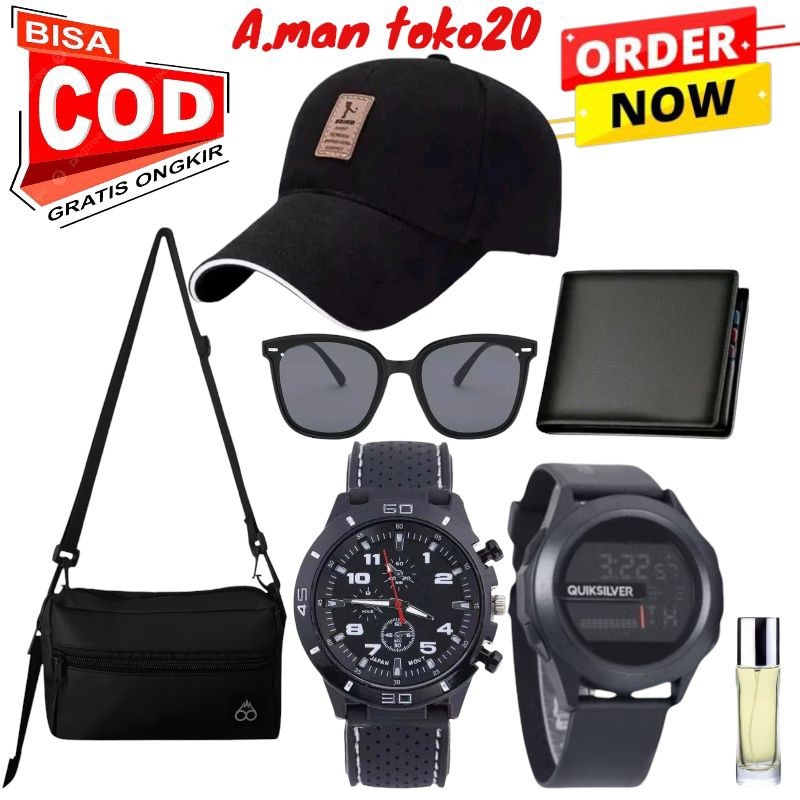 [PAKET BUNDLING STAR+ 7 IN 1] BELI 1 DAPAT 7 ITEM TAS SELEMPANG SLING BAG TOPI BASEBALL DISTRO JAM T