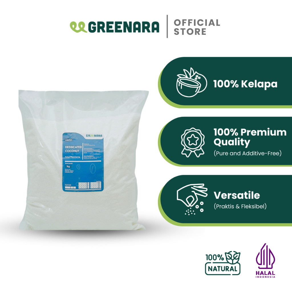 

Greenara Natural Dessicated Coconut 1Kg / Buah Kelapa Parut Kering