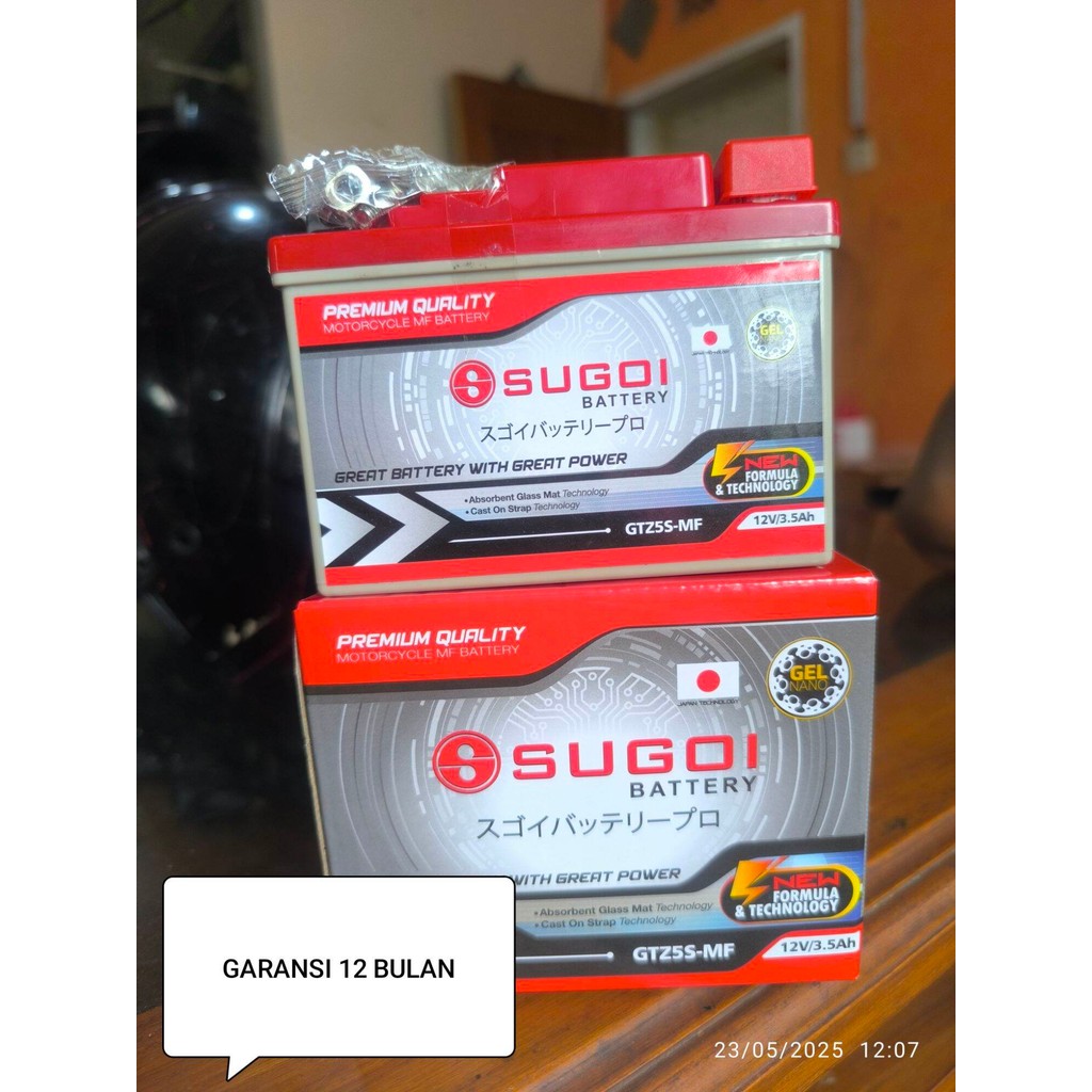 aki/acu sugoi gtz5s garansi 12 tahun yeknolgi japan mengunakan nano gel biss untuk motor beat, vatio