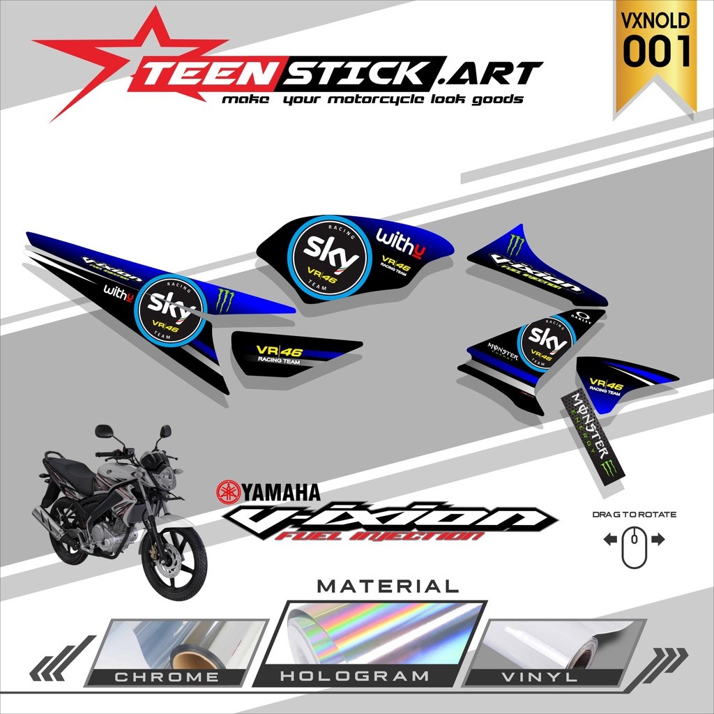 Striping Vixion Old - Striping  Variasi  Hologram Chrome Vynil Uv Transparant Yamaha Vixion Old
