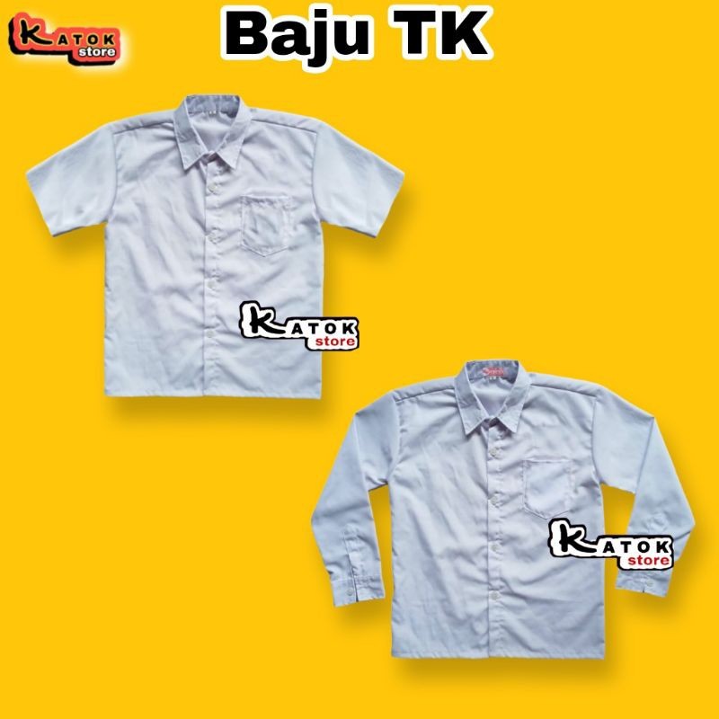 BROMSUNSHOP  Kemeja Putih TK Polos Baju Seragam Sekolah Anak TK PAUD Panjang Pendek