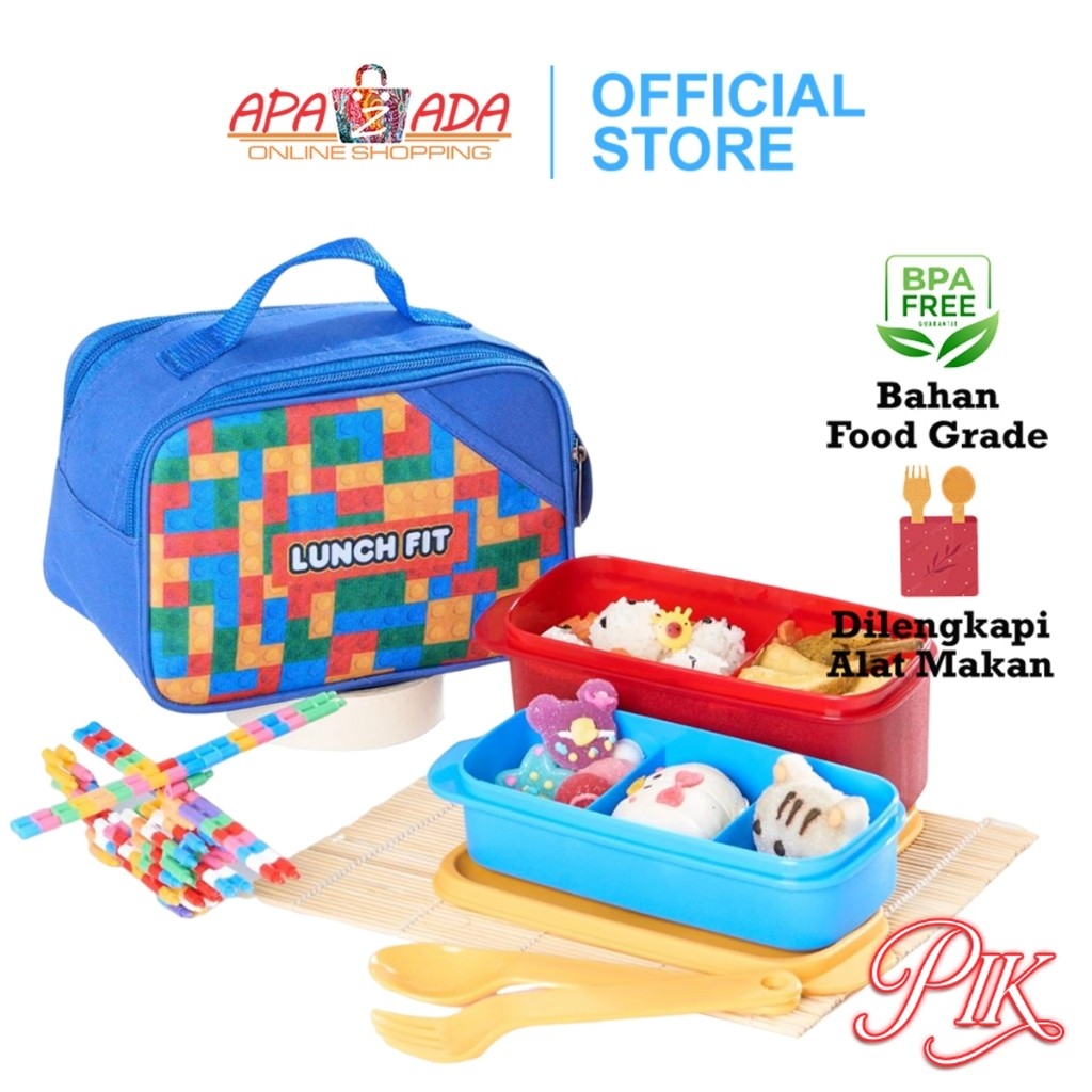 Lunch Box Kenji Set Of 4 Pcs Tas Dengan Tempat Bekal Makan / Kotak Bekal Anak Laki-Laki Set